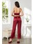 Saten 3'lü Crop'lu Kadın Pijama Takımı 2075 - Bordo 5