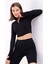 Kadın Fermuarlı ve Parmak Geçirmeli Crop Bluz Fitilli Elestan Kumaş 5