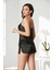Saten Dantelli Şort Babydoll Takım 438 - Siyah 4
