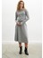 Styleboom x Peraluna Mayfaır Dress Yaka Büzgü Detaylı Tek Omuz Açık Kadın Triko Elbise - Gri Melanj 1