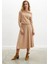 Styleboom x Peraluna Mayfaır Dress Yaka Büzgü Detaylı Tek Omuz Açık Kadın Triko Elbise - Camel 1