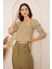 Haki Büzgülü Crop Bluz DM7001 3