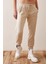 Paçası Lastikli Süet Pantolon Krem 4