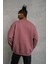 Kuş Baskılı Oversize Sweatshirt Gül Kurusu 3