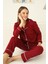 Koyu Bordo Pamuklu Düğmeli Biyeli Kadın Pijama Takım 3