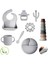 8'li Set - Silikon Mama Önlüğü Bardak Vakumlu Tabak Mama Kaşığı 3'lü Dişlik ve Kule Oyuncağı Gri 1