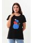Kadın Desenli Kısa Kol Penye Bluz 23003 Siyah 1