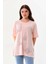 Kadın Desenli Bisiklet Yaka Kısa Kol Bluz 20405 Pudra 1