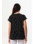 Kadın Desenli V Yaka Kısa Kol Bluz 23126 Siyah 4