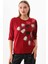 Kadın Desenli Bisiklet Yaka Bluz 23582 Bordo 1