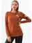 Kadın Desenli Bisiklet Yaka Uzun Kol Bluz 23598 Camel 1