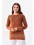 Kadın Desenli Bisiklet Yaka Uzun Kol Bluz 23597 Camel 1