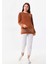 Kadın Desenli Bisiklet Yaka Uzun Kol Bluz 23597 Camel 2
