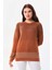 Kadın Desenli Bisiklet Yaka Uzun Kol Bluz 23597 Camel 3