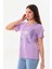 Kadın Desenli Kısa Kol Bluz 23143 Lila 3