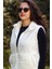 Kadın Ekru Beyaz Dik Yaka Kalın Peluş Fermuarlı Yelek 24KYLKK215 4