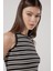 Slim Fit Dar Kesim Bisiklet Yaka Kolsuz Crop Siyah Çizgili Esnek Tshirt 4