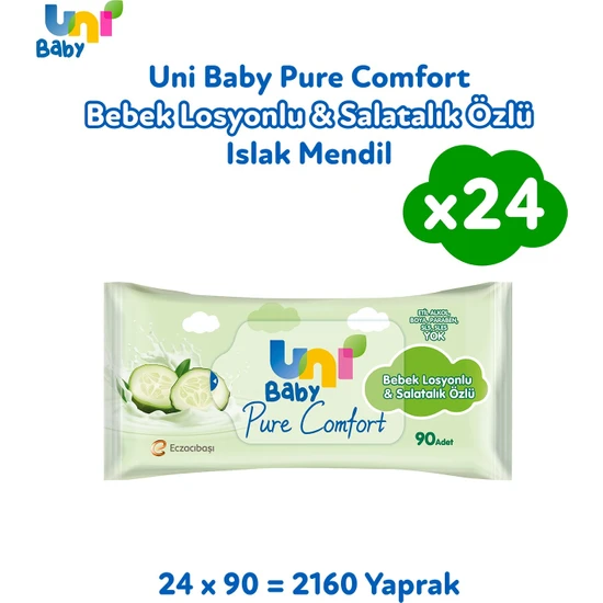 Uni Baby Pure Comfort Bebek Losyonlu & Salatalık Özlü Islak Mendil 24'lü 2160 Yaprak
