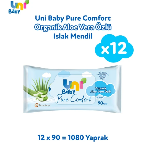 Uni Baby Pure Comfort Organik Aloe Vera Özlü Islak Mendil 12'li 1080 Yaprak