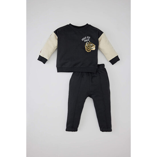 DeFacto Erkek Bebek Baskılı Sweatshirt Eşofman Altı 2'li Takım C0642A524SP
