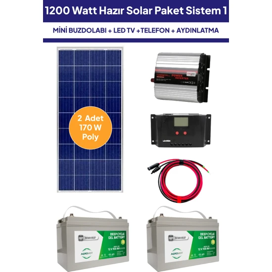 NASAENERJİ 1200 Watt Güneş Enerjili Mini Buzdolabı + Tv + Aydınlatma Hazır Solar Paketi 1