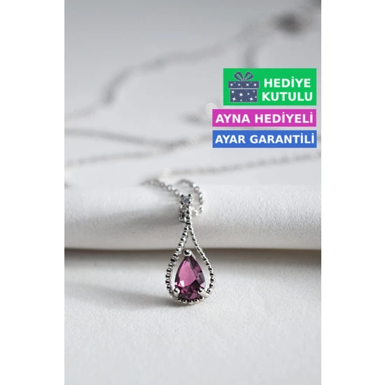 Jewelmim Ametist Mor Renkli Damla Taşlı Kolye Damla Taş 925 Ayar Gümüş Kolye Beyaz Altın Kaplama Gümüş Damla Kolye Mor Taşlı Kadın Gümüş Kolye Taşlı Damla Gümüş Kadın Kolye Zirkon Taşlı Gümüş Kolye