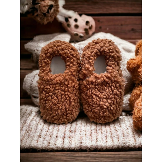 Koko Patik Kahverengi Teddy Organik Pamuk Kreş-Ev Patiği