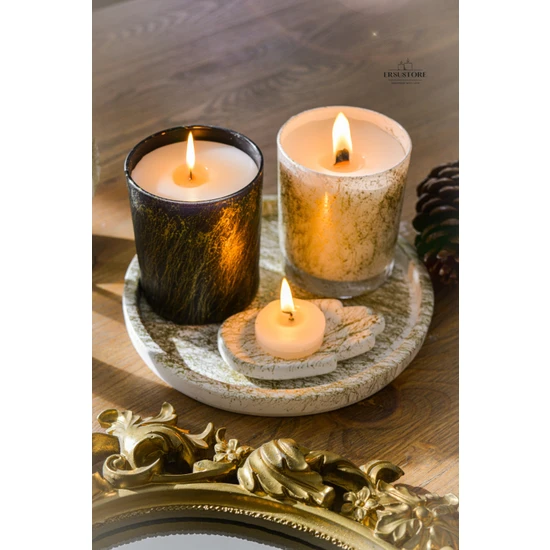 Ersustore 2'li Cam Bardak Soya Wax Mum Tealight Beton Seti