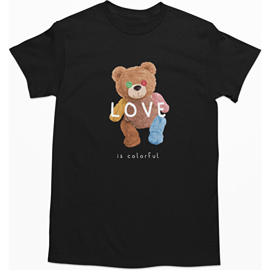 Dk Daksel Siyah Renk Basic Love Teddy Bear Baskılı Kadın Tişört DKSB0106