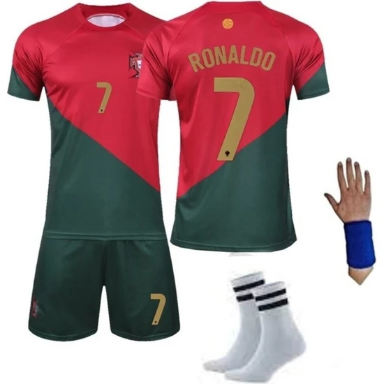 Sidas Ronaldo Portekiz Milli Takım Bordo-Yeşil Iç Saha Çocuk Futbol Forması 4'lü Set