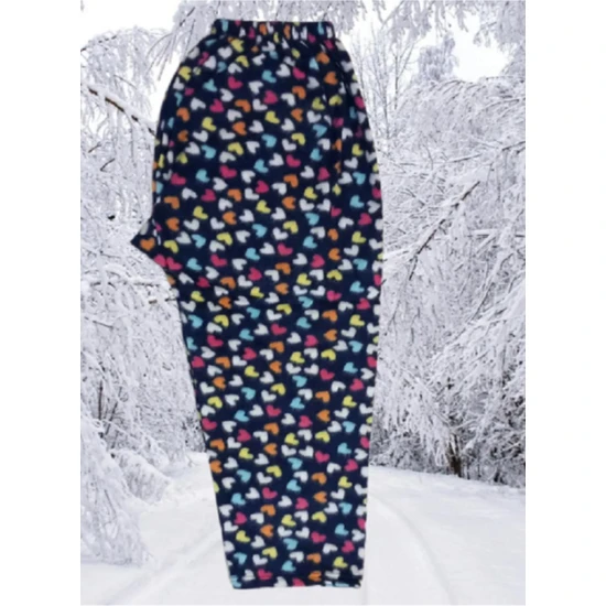 Nisa Battal Kadın Kışlık Yünlü Ağlı Pijama Alt Polar Büyük Beden