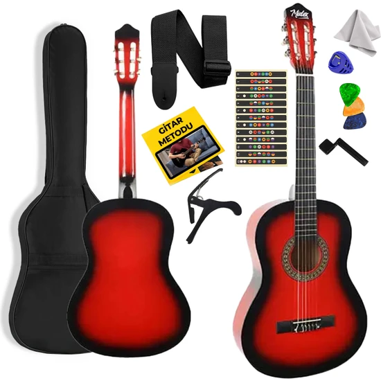 Midex CG-34RD Kaliteli 34 İnç 1/2 Juniur Çocuk Gitarı 4-8 Yaş Arası + Çanta Capo Nota Sticker Askı Pena Metod