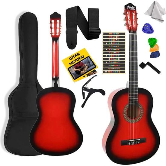 Midex CG-36RD Kaliteli 36 İnç 3/4 Juniur Çocuk Gitarı 8-12 Yaş Arası + Çanta Askı Capo Nota Sticker Pena Metod