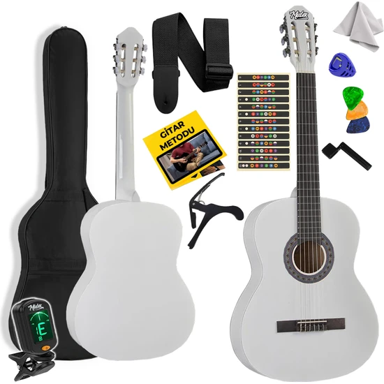 Midex CG-36WH-PAK Kaliteli 36 İnç 3/4 Juniur Çocuk Gitarı 8-12 Yaş Arası + Tuner Çanta Capo Askı Nota Sticker Pena Metod
