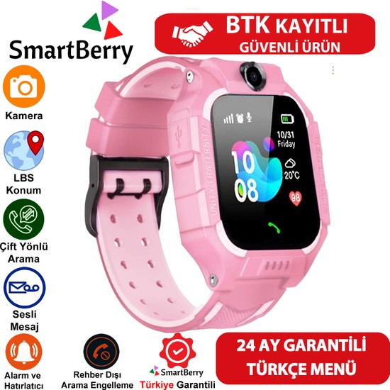 Smartberry Z2 Lbs Konumlu Akıllı Çocuk Takip Saati Sim Kartlı Arama, Kameralı, Gizli Dinleme Özellikli - Şeker Pembe