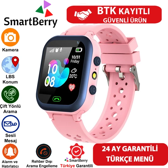 Smartberry Z5 Lbs Konumlu Akıllı Çocuk Takip Saati Sim Kartlı Arama, Kameralı, Gizli Dinleme Özellikli - Pembe