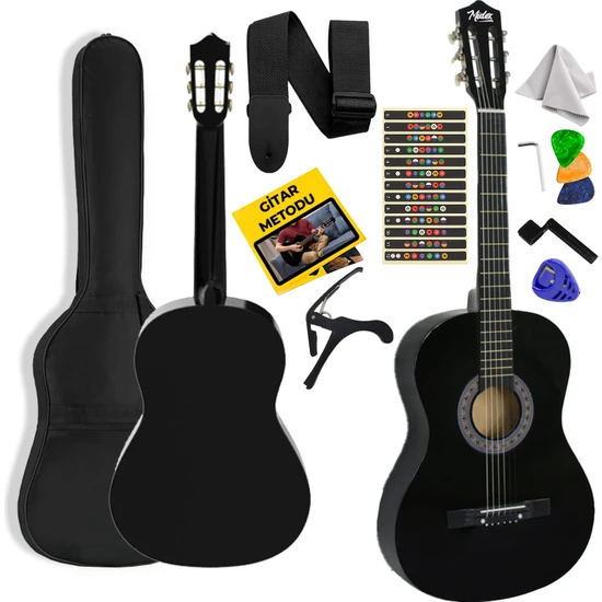 Midex CG-270BK Siyah Klasik Gitar 4/4 Yetişkin Boy Sap Ayarlı Full Set