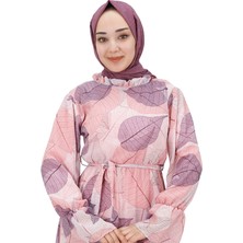 By Coolest Butik 400 Yaprak Desenli Büzgü Detaylı Şifon Elbise