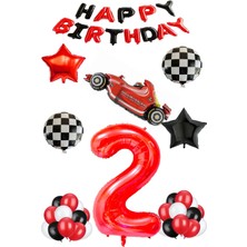 Rönesans Parti Yarış Temalı Folyo ve Late x  Balon Seti Kırmızı Yaş 2