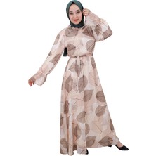 By Coolest Butik 400 Yaprak Desenli Büzgü Detaylı Şifon Elbise