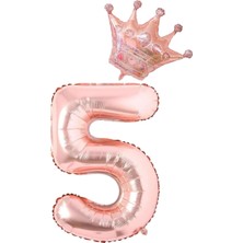 Rönesans Parti Rose Gold Rakam Kral Taç Folyo Balon Seti Yaş 5