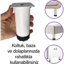Glaswen 8 Adet Metal Ayarlanabilir 10 cm Beyaz Destek Ayağı Mobilya Kanepe Baza Koltuk Dolap Sehpa Tv Ünitesi Ayağı