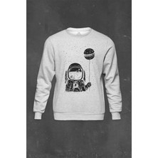 So Cool Gri Sweatshirt Astronot Uzay Cosmos Ay Dünya Gezegen Galaksi Baskılı Unisex Sweat