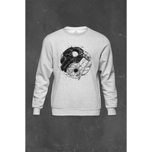 So Cool Gri Sweatshirt Uçan Çift Astronot Ying Yang Uzay Cosmos Baskılı Unisex Sweat