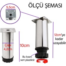 Glaswen 8 Adet Metal Ayarlanabilir 10 cm Krom Destek Ayağı Mobilya Kanepe Baza Koltuk Dolap Sehpa Tv Ünitesi Ayağı