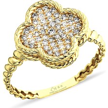 ÇGK KUYUMCULUK Taşlı Yonca Altın Yüzük CGKYZK0181