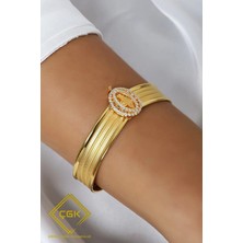 ÇGK KUYUMCULUK Tuğralı Yaldızlı Kelepçe Altın Bilezik CGKKLP0050