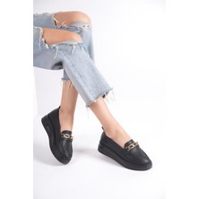 Tstore Siyah Cilt Kalın Tabanlı Tokalı Makosen Loafer Ayakkabı