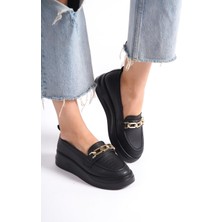 Tstore Siyah Cilt Kalın Tabanlı Tokalı Makosen Loafer Ayakkabı