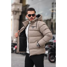 Stil Kombin Armalı Bej Karbon Deri Mont Kapüşonlu Erkek Slim Fit Pldp 2959